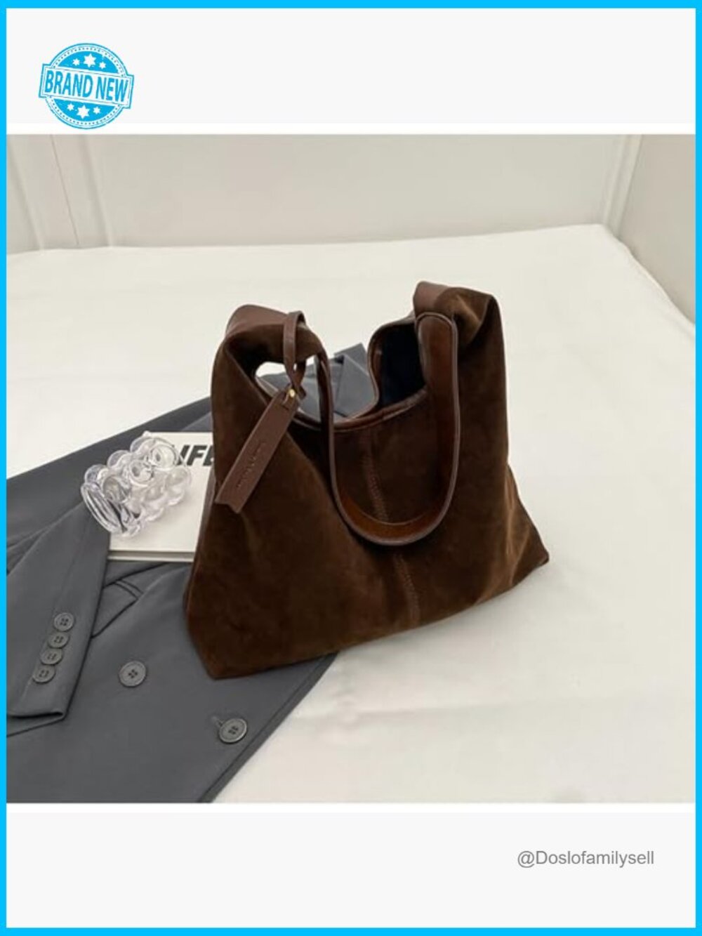 Slouchy Hobo Bag Faux Suede Tote Shoulder Purse Large Capacity Work Fall Winter - Picture 5 of 7